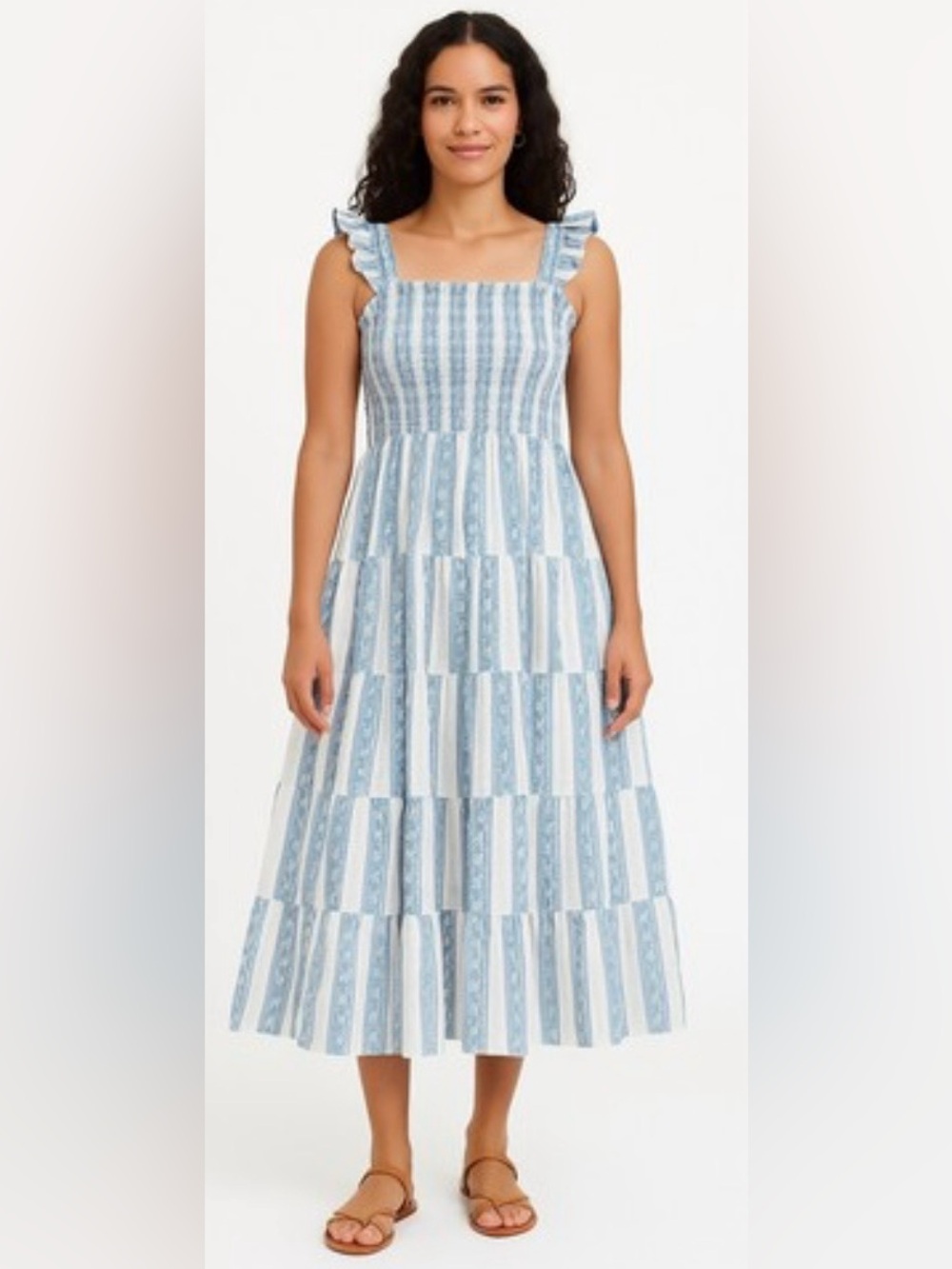 J.Crew Blue and White Seaside color smocked printed  midi dress size S
NWT